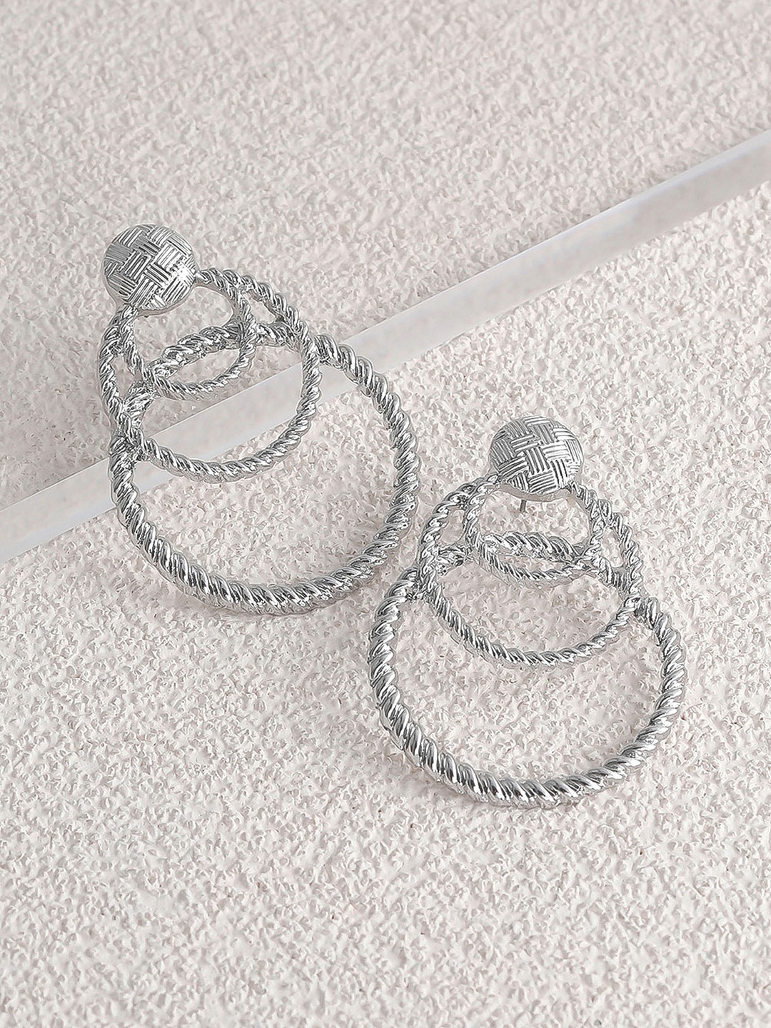 

Bellofox Silver-Toned Circular Drop Earrings
