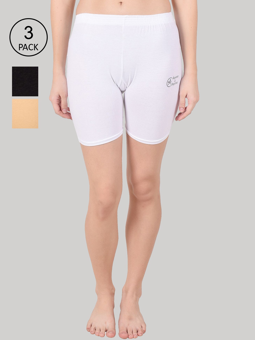 

Apraa & Parma Women Pack Of 3 Slim Fit Cycling Sports Shorts, White