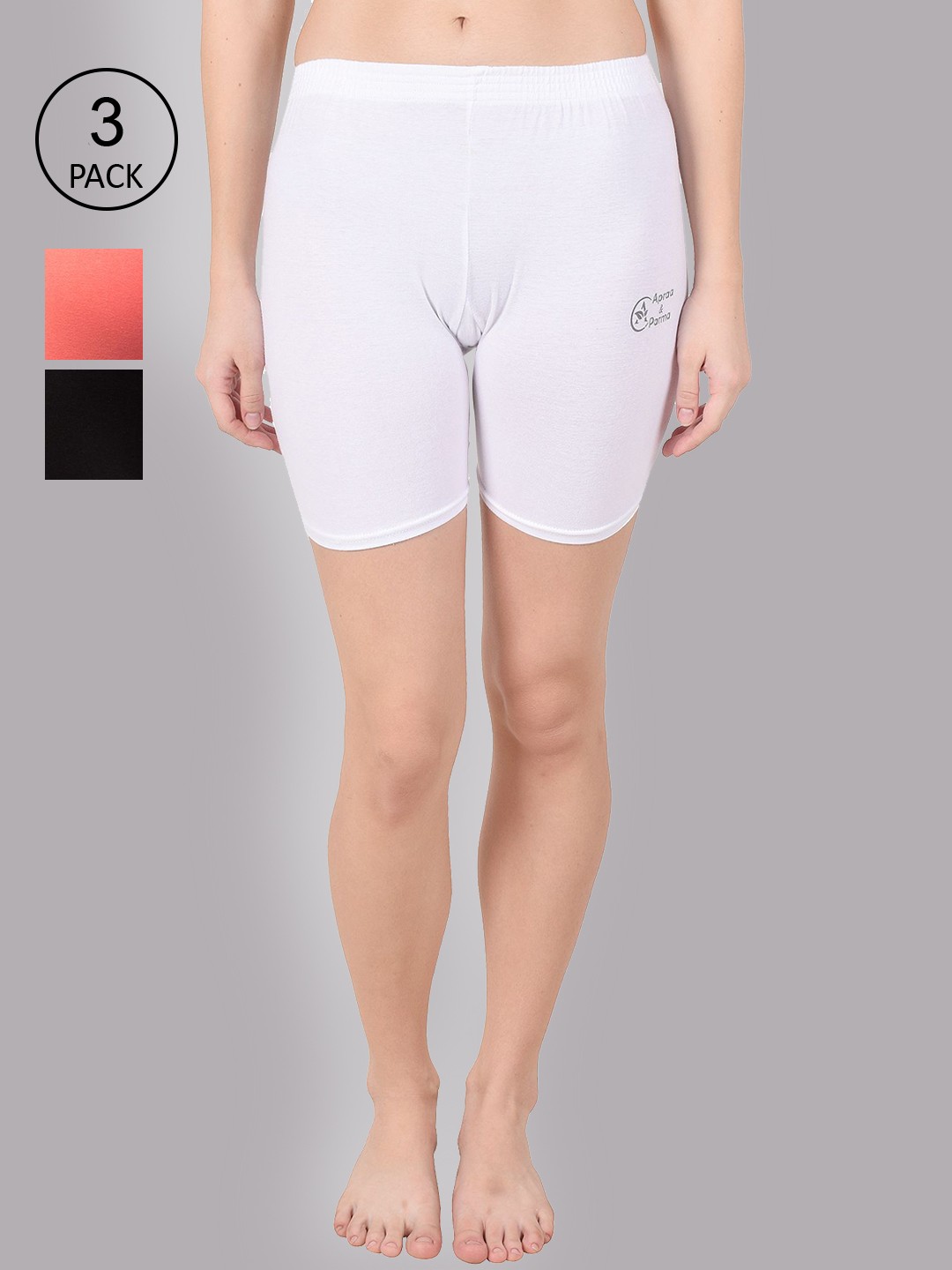 

Apraa & Parma Women Pack Of 3 Slim Fit Cycling Sports Shorts, White