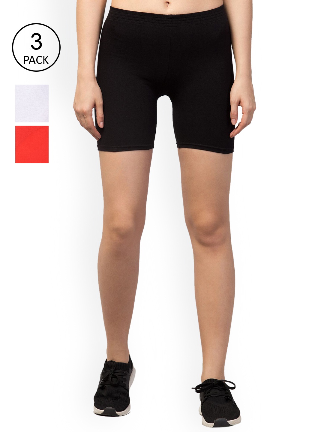 

Apraa & Parma Women Pack of 3 White, Orange and Black Slim Fit Cycling Sports Shorts