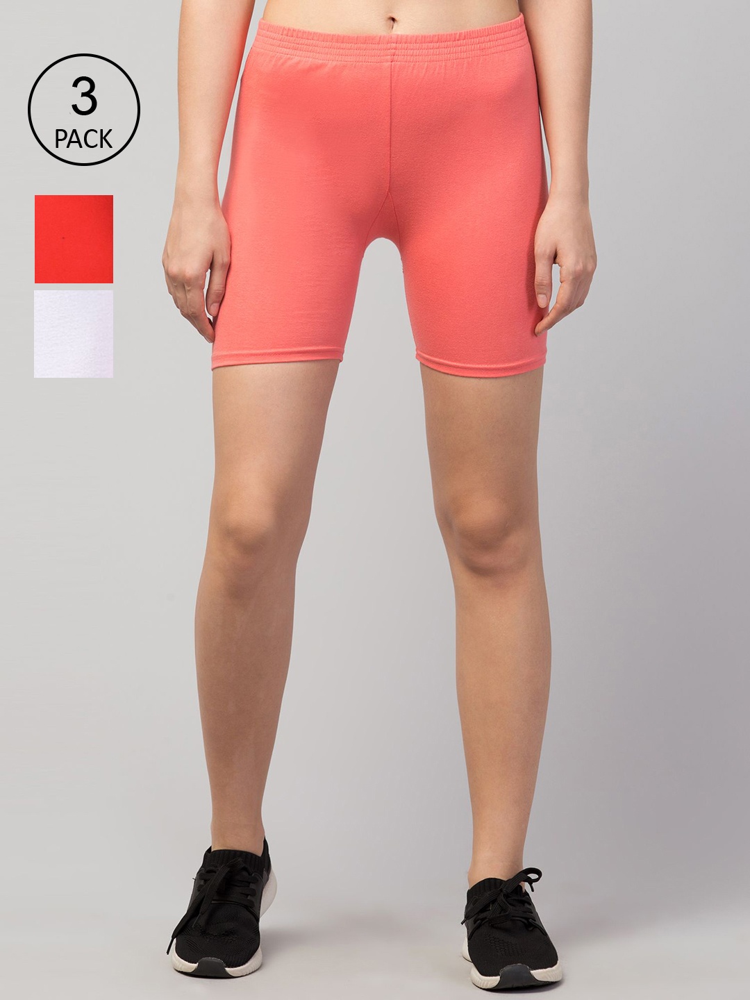 

Apraa & Parma Women Pack of 3 Multi Slim Fit Cycling Sports Shorts, White