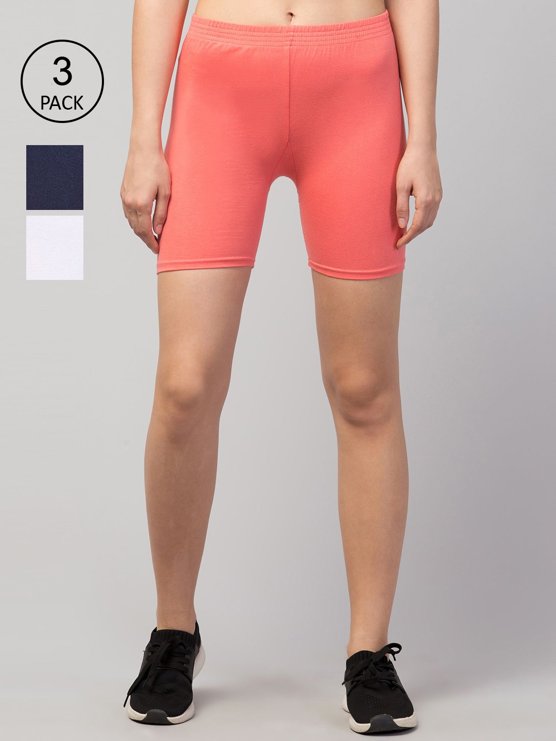 

Apraa & Parma Women Pack of 3 Multi Slim Fit Cycling Sports Shorts, White