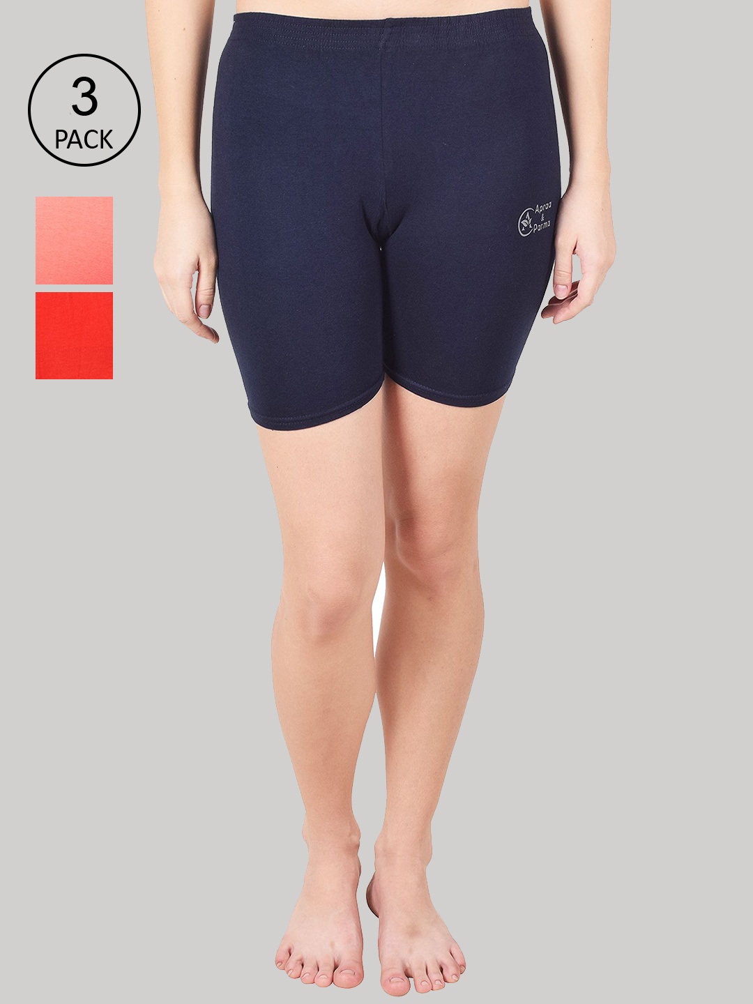 

Apraa & Parma Women Pack Of 3 Slim Fit Cycling Sports Shorts, Navy blue