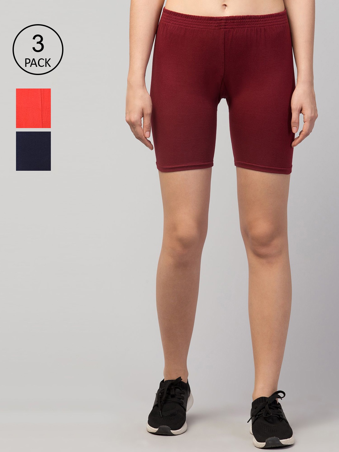 Apraa & Parma Women Navy Blue Slim Fit Cycling Sports Shorts Pack Of 3