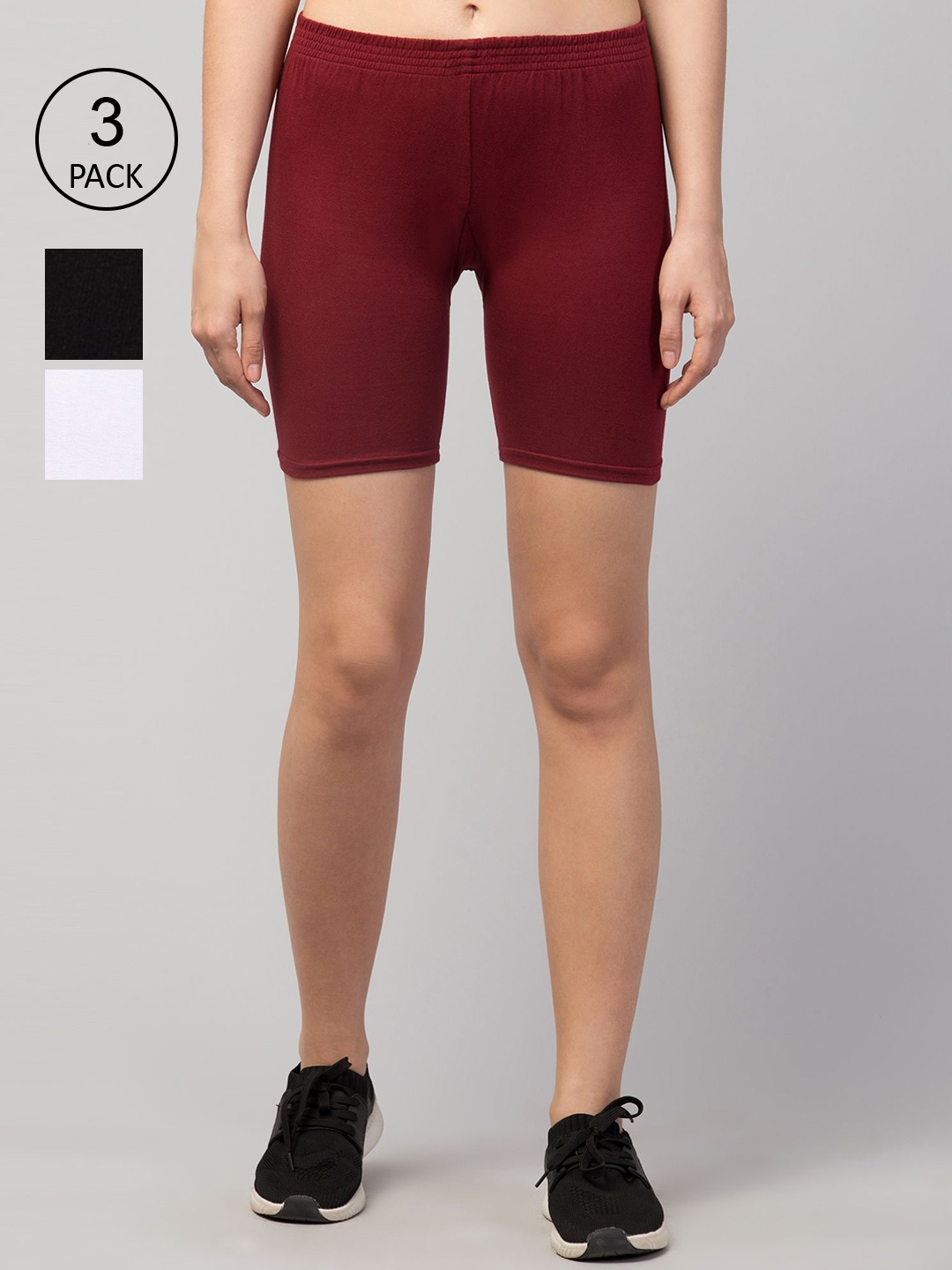 Apraa & Parma Women Pack Of 3 Slim Fit Cycling Sports Shorts, White