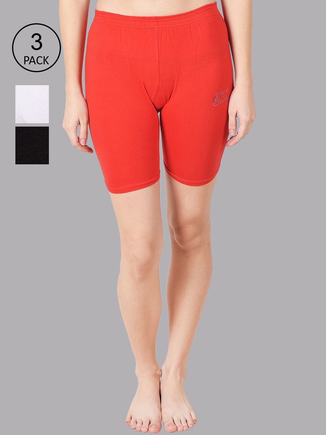 

Apraa & Parma Women Pack Of 3 Slim Fit Cycling Sports Shorts, Red