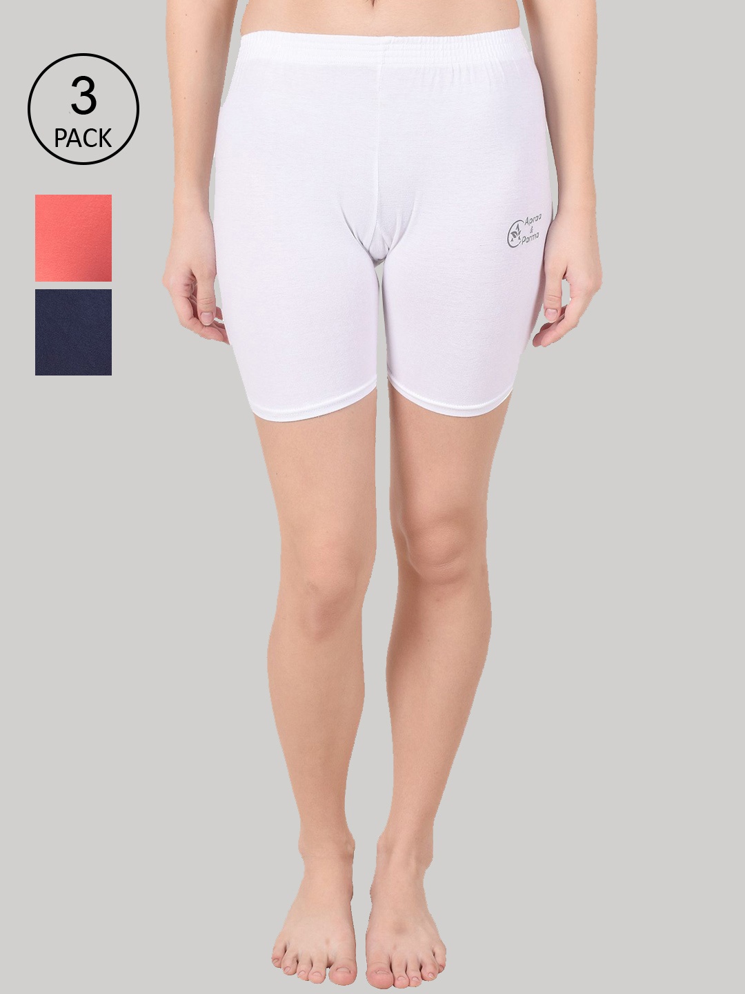 

Apraa & Parma Women Pack Of 3 Slim Fit Cycling Sports Shorts, White