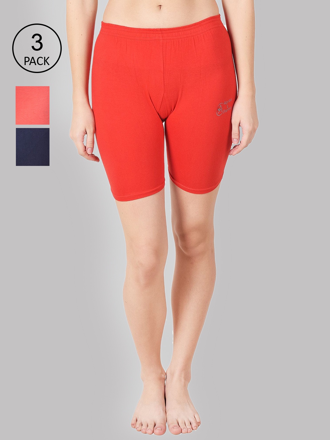 

Apraa & Parma Women Pack of 3 Orange, Blue and Pink Slim Fit Cycling Sports Shorts