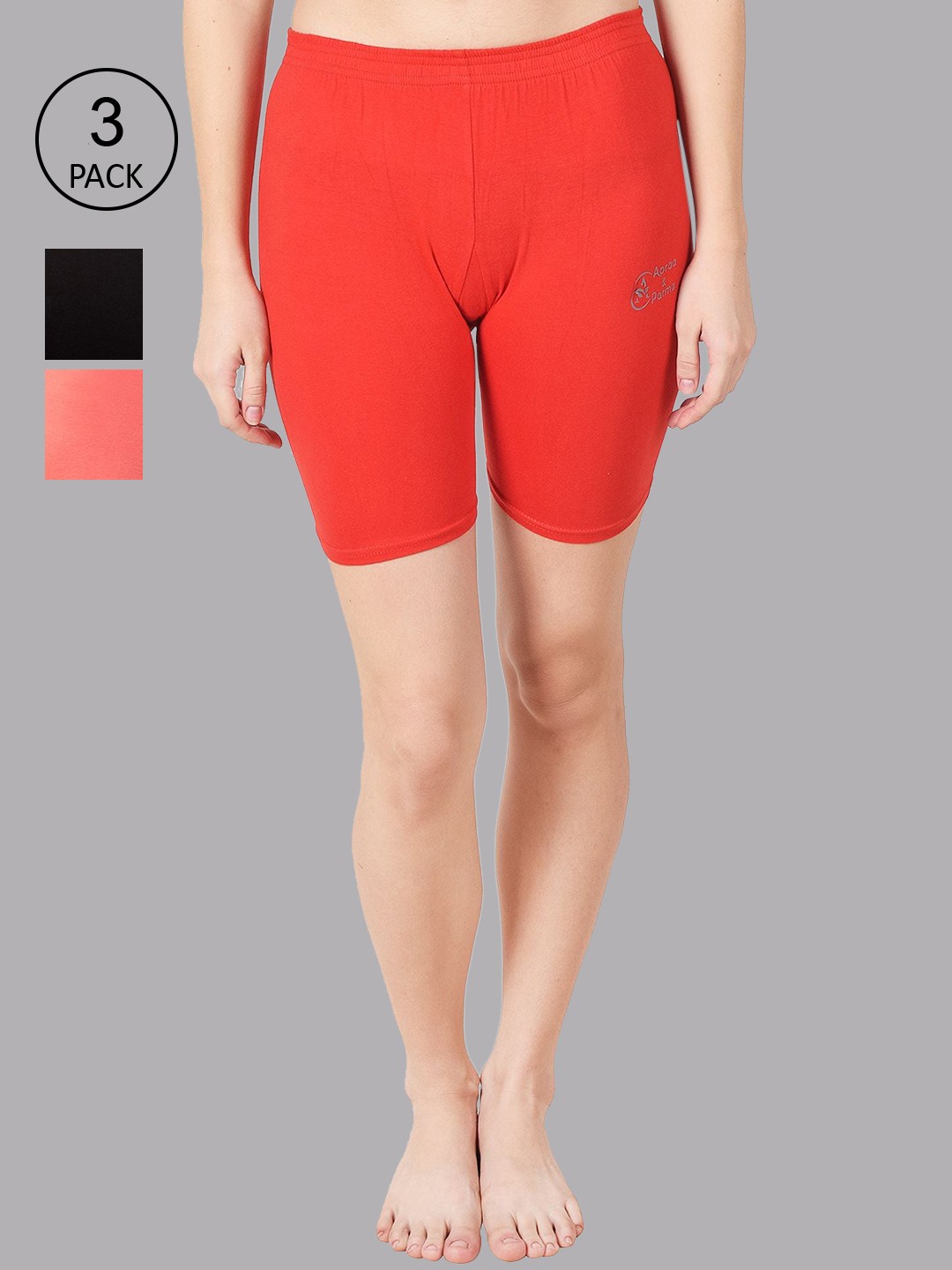 

Apraa & Parma Women Pack of 3 Red, Black and Pink Slim Fit Cycling Sports Shorts