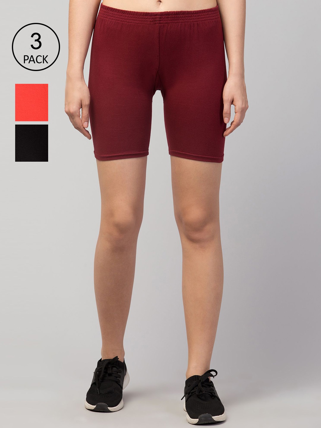 

Apraa & Parma Women Red Pack Of 3 Slim Fit Cycling Sports Shorts