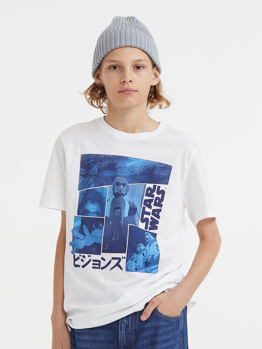 

H&M Boys Blue & White Star Wars Printed Pure Cotton T-shirt