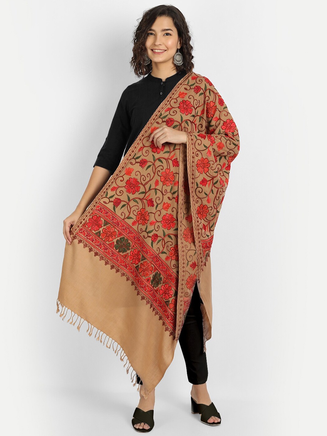 

Zamour Women Brown & Red Embroidered Stole