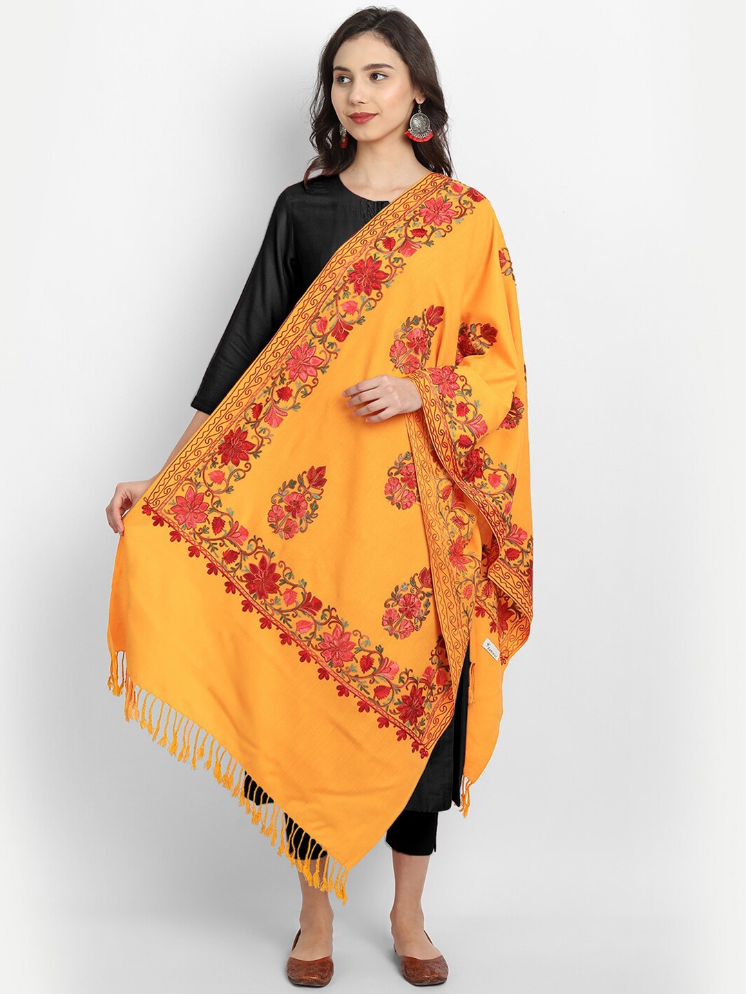 

Zamour Women Yellow & Red Embroidered Stole