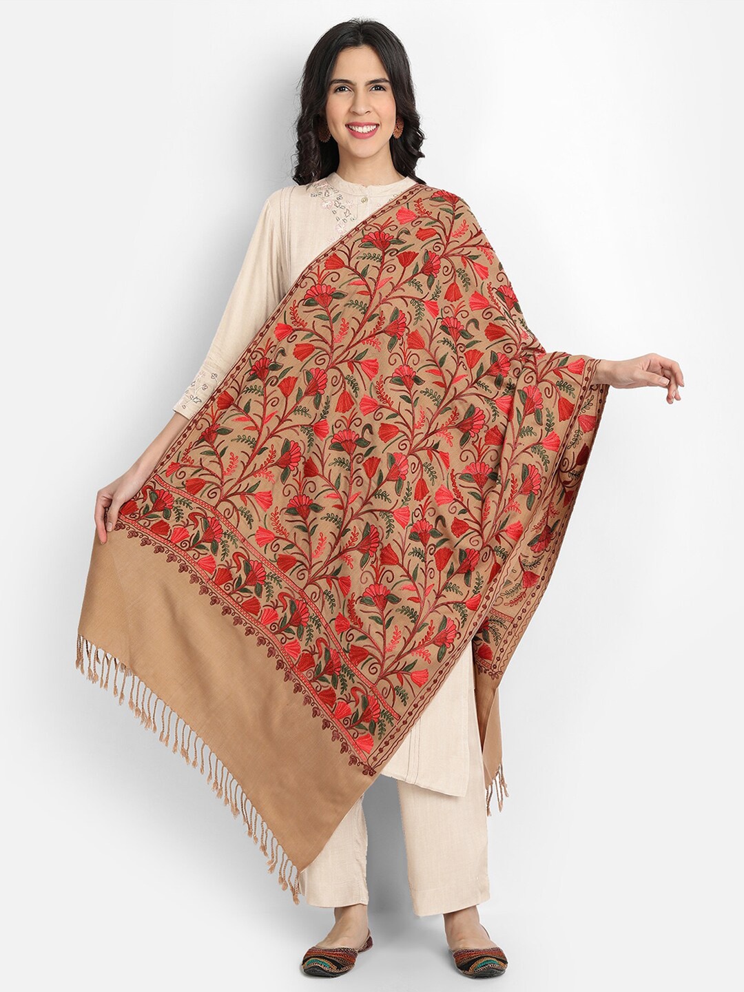 

Zamour Women Brown & Red Embroidered Stole