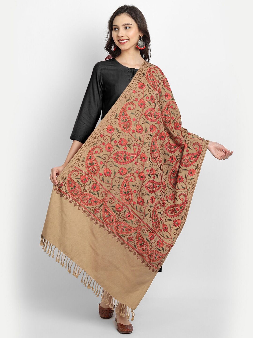

Zamour Women Brown & Red Embroidered Stole