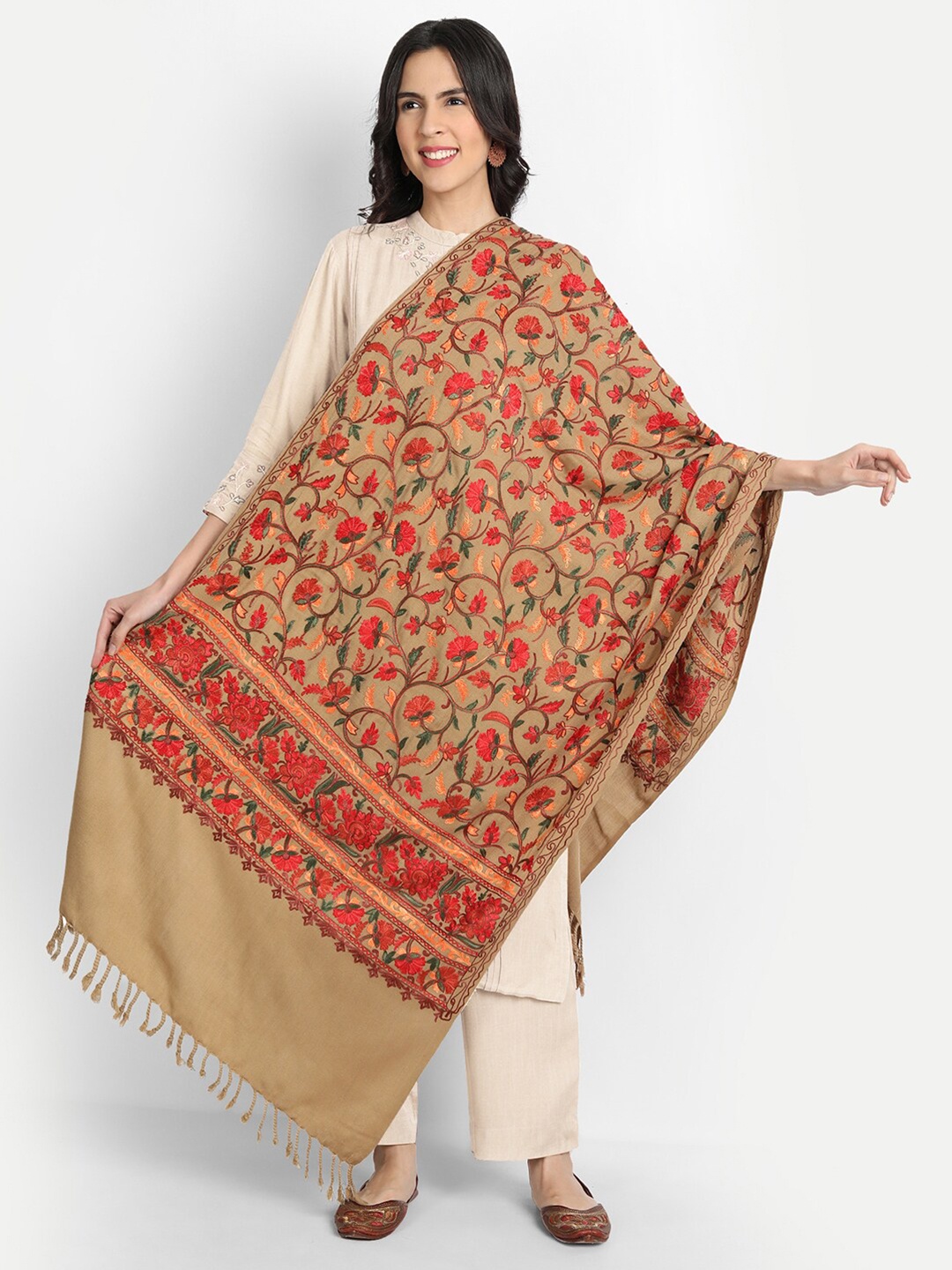 

Zamour Women Brown & Red Embroidered Stole