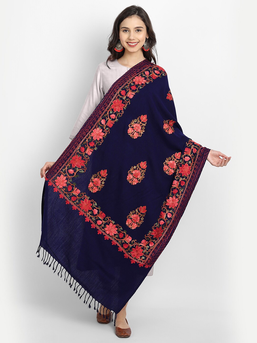 

Zamour Women Blue & Pink Embroidered Stole