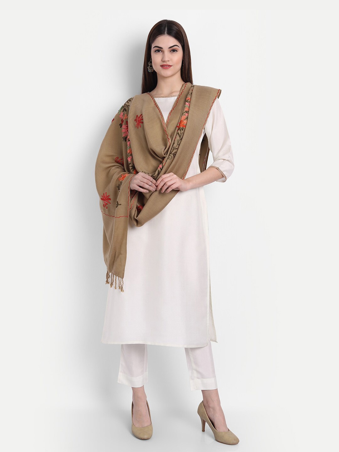 

Zamour Women Brown & Red Embroidered Stole