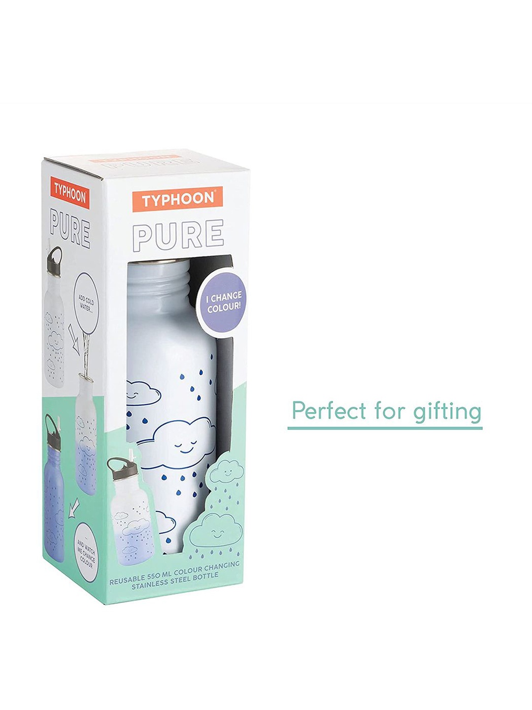 TYPHOON White Solid Pure Colour Change Cloud Water Bottle