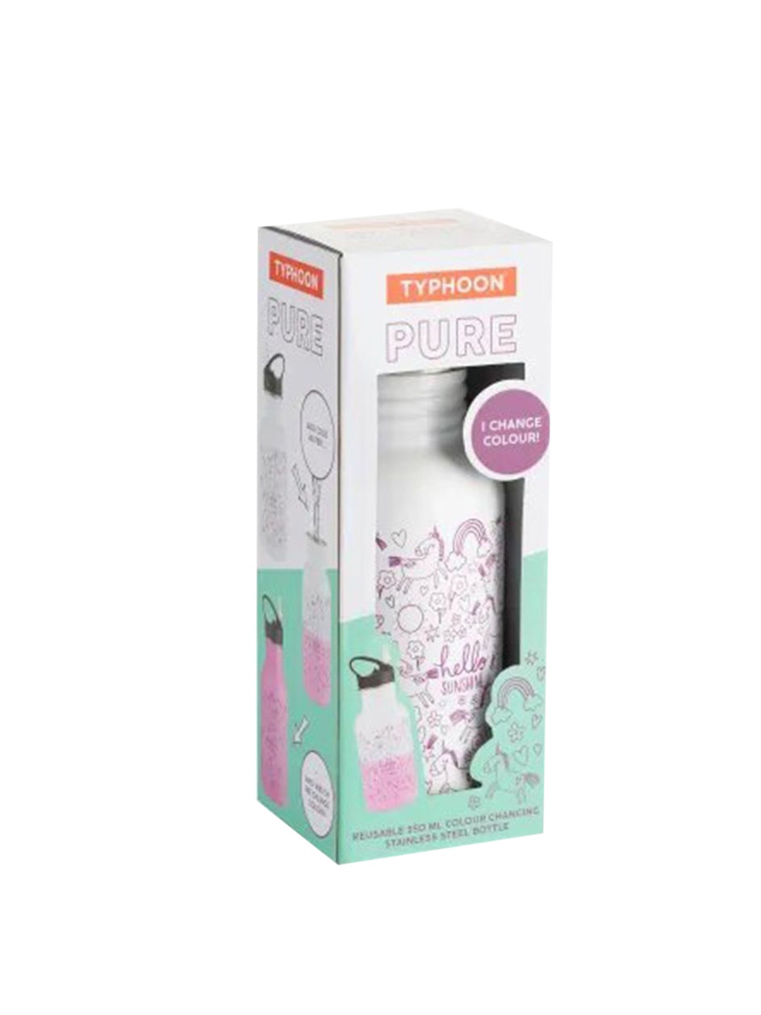 TYPHOON White & Pink Printed Pure Colour Change Stainless Steel Water Bottle