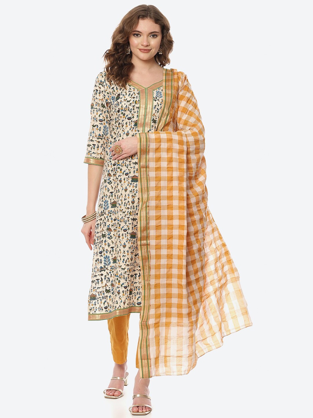 

Biba Yellow & Blue Printed Unstitched Dress Material