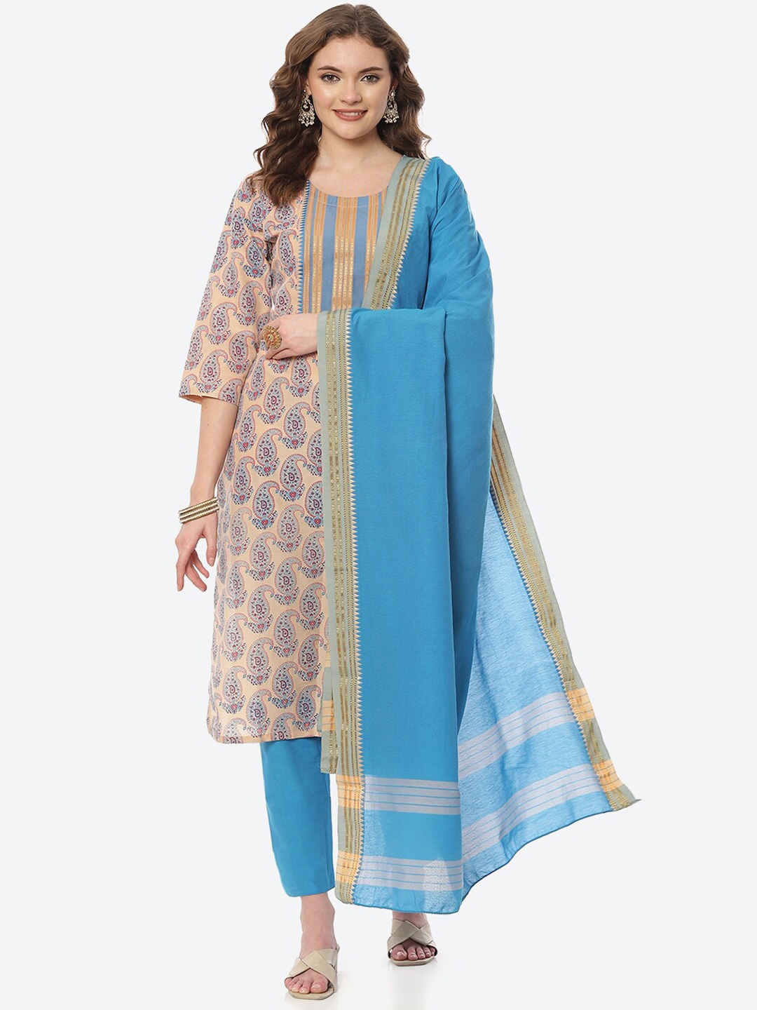 

Biba Blue & Red Printed Unstitched Dress Material