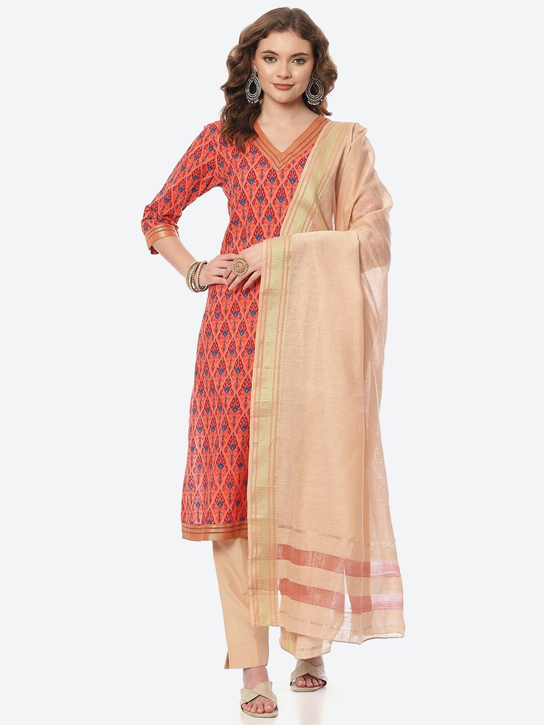 

Biba Red & Blue Printed Unstitched Dress Material