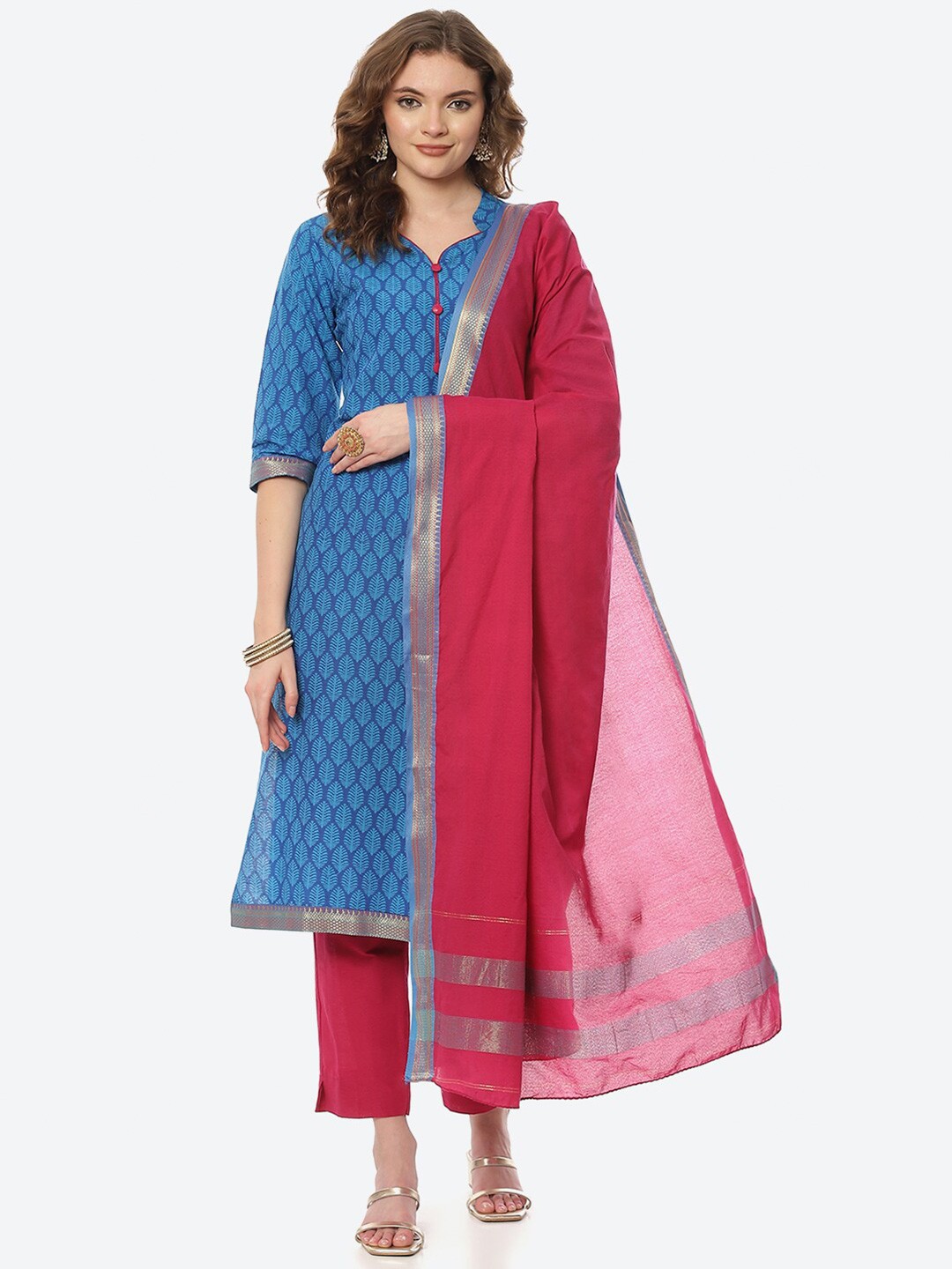 

Biba Women Blue & Pink Unstitched Dress Material