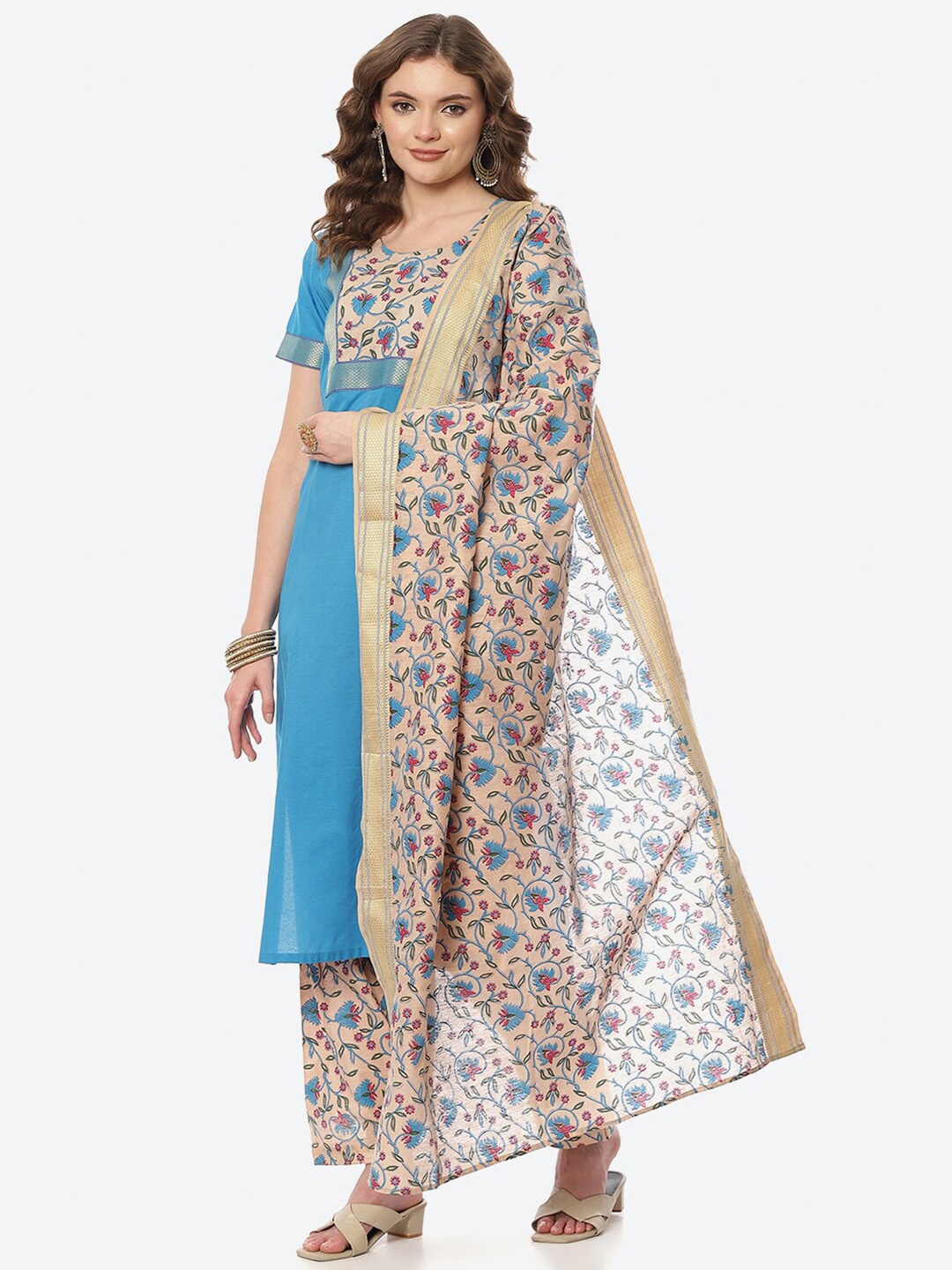 

Biba Blue & Cream-Coloured Printed Unstitched Dress Material