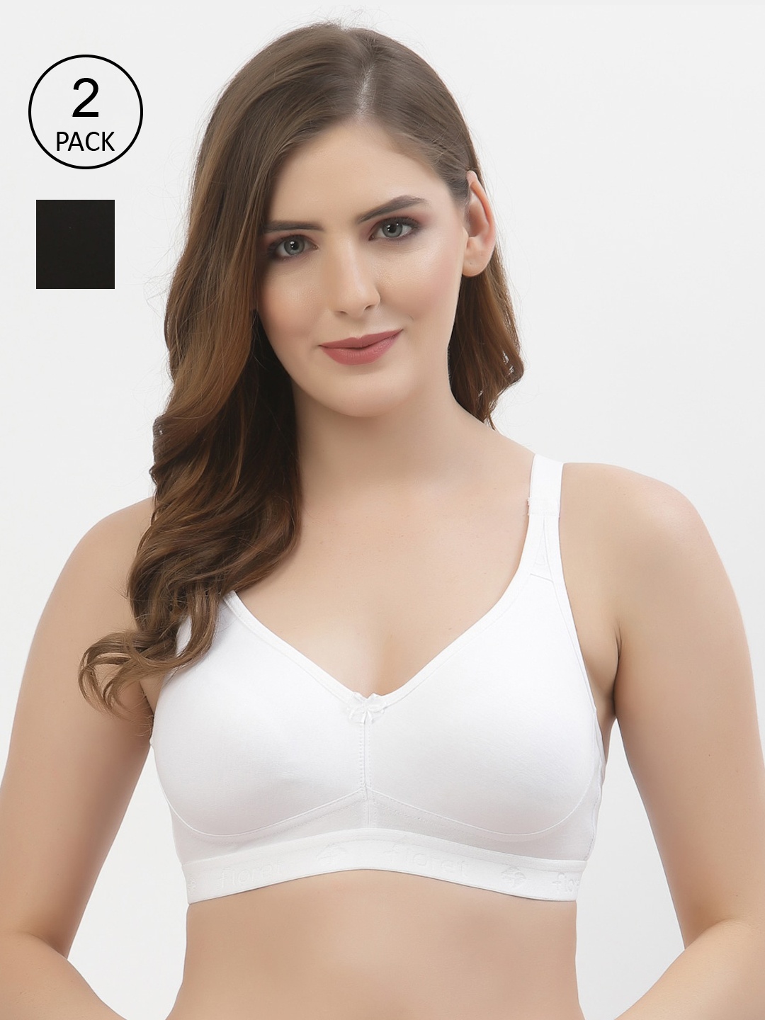 

Floret Women Pack Of 2 White & Black Non Padded Cotton Bra
