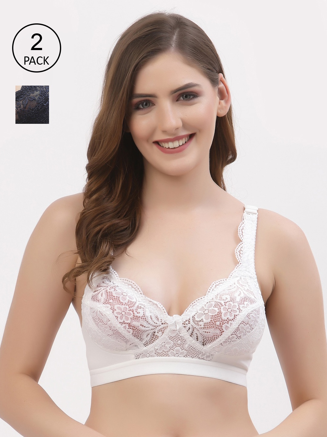 Floret Pack of 2 White & Blue Floral T-shirt Bra