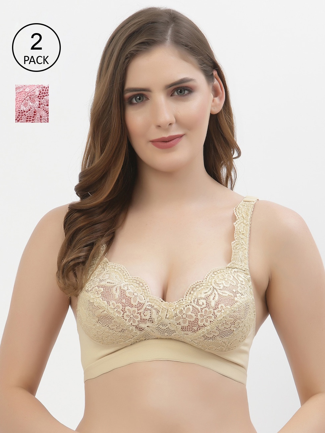 

Floret Set of 2 Beige & Pink Floral Bra