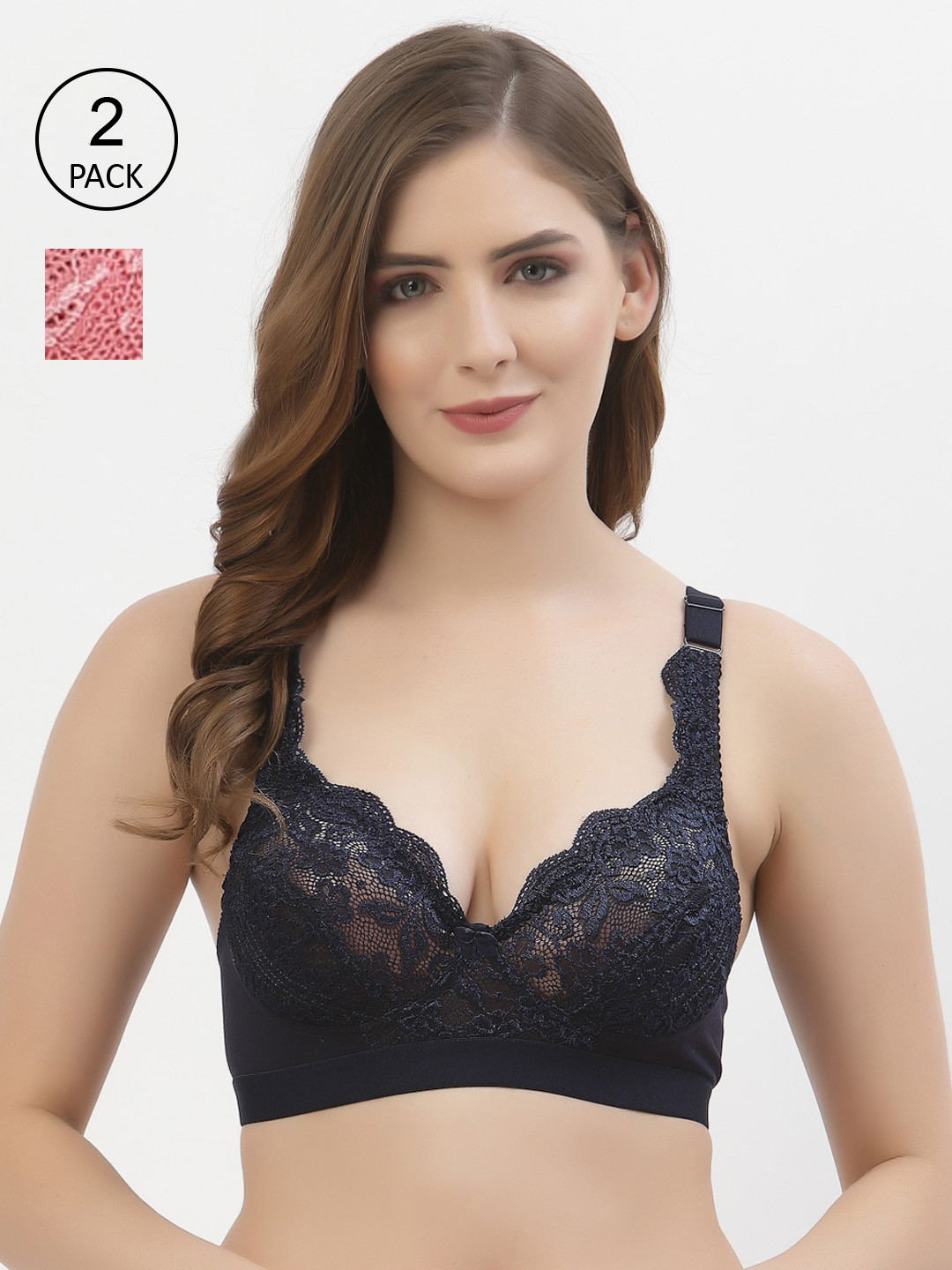 

Floret Navy Blue & Rose Pack Of 2 Floral Bra