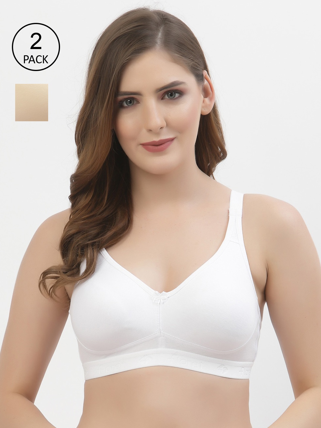 Floret Pack of 2 White & Nude-Coloured Bra