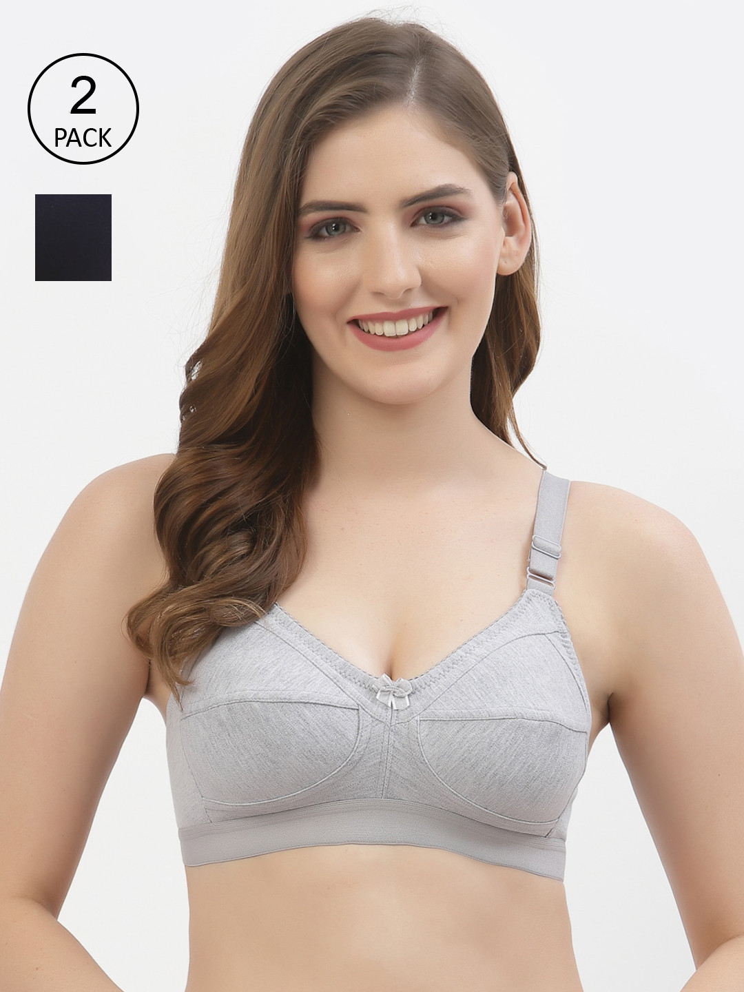 

Floret Pack of 2 Grey Melange & Navy Blue Solid Everyday Bra