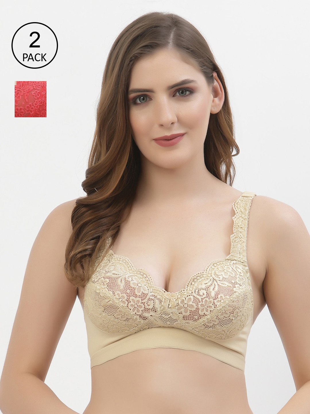 

Floret Pack Of 2 Beige & Rose Floral Bra T3071_Skin-Tomato_30B-Skin-Tomato
