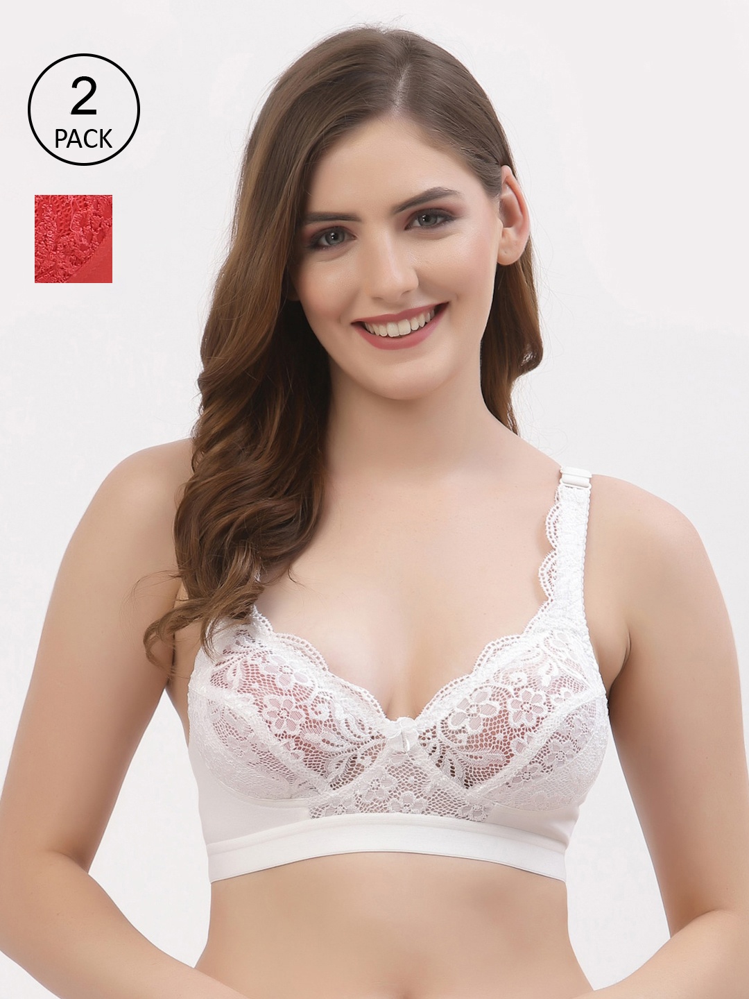 

Floret Pack of 2 White & Red Floral Bralette Bra T3071_White-Tomato_30B-White-Tomato