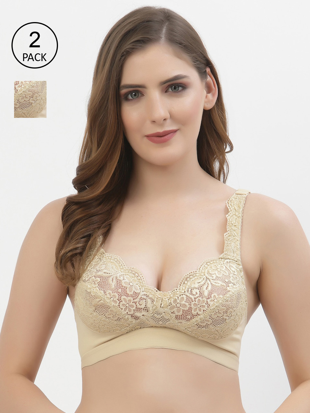 

Floret Women Pack Of 2 Beige Floral Bralette Bra