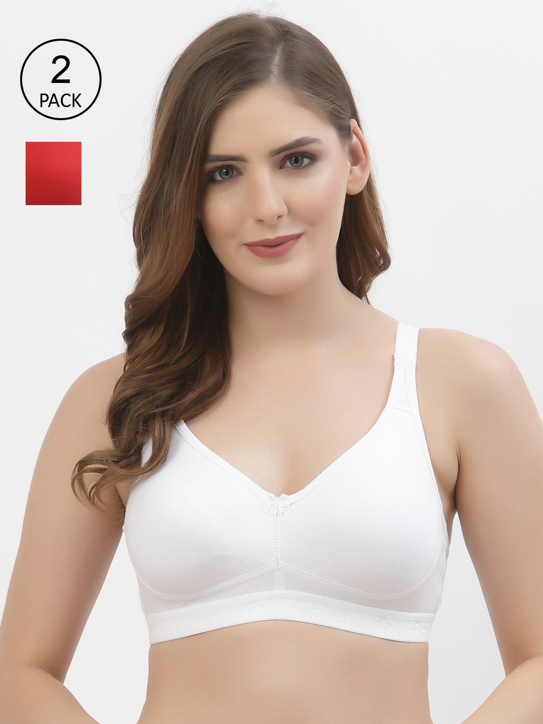 

Floret White & Red Solid Casual Bra Pack of 2