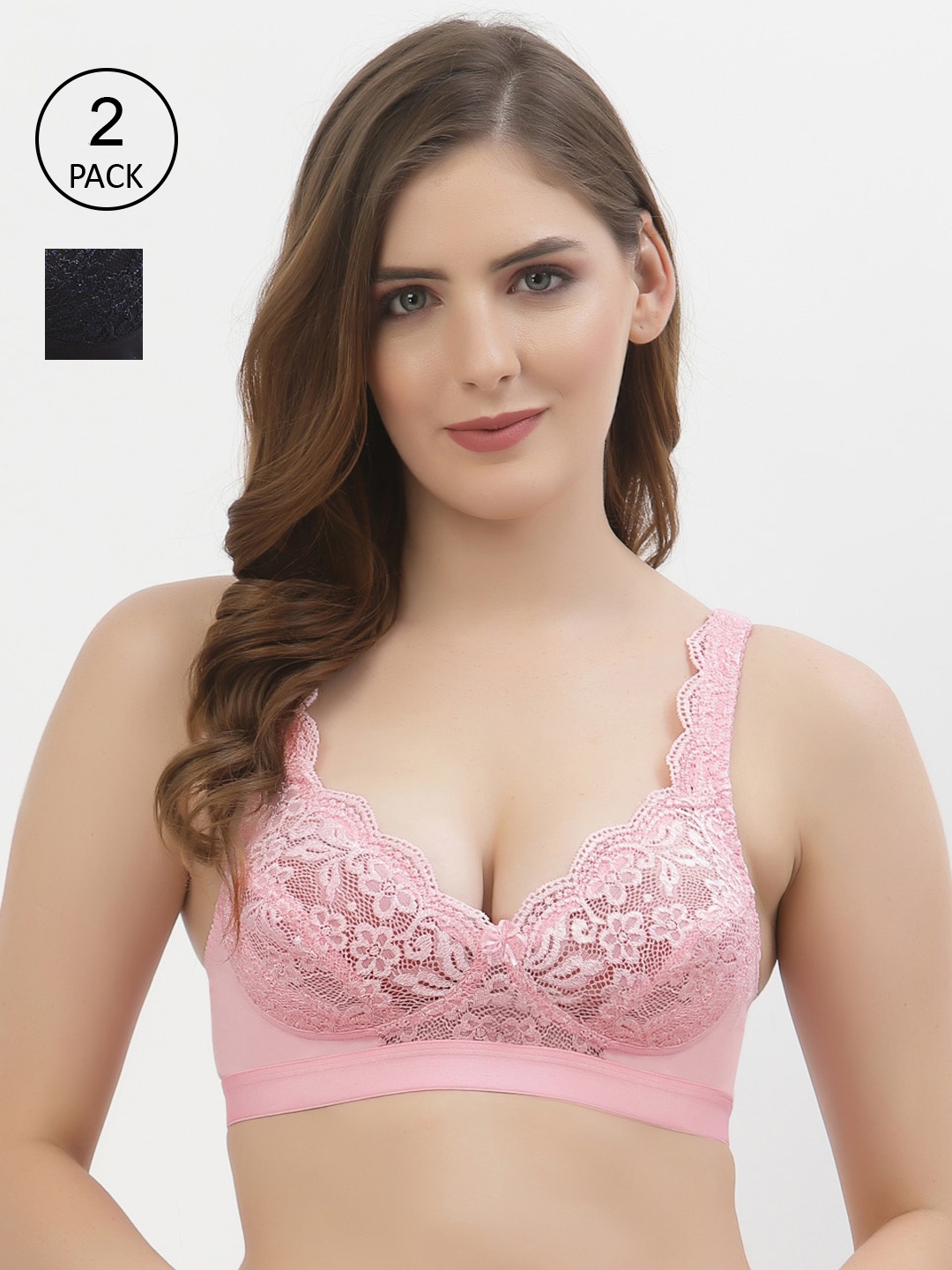 

Floret Women Pink & Navy Blue Set Of 2 Self Designed Bra