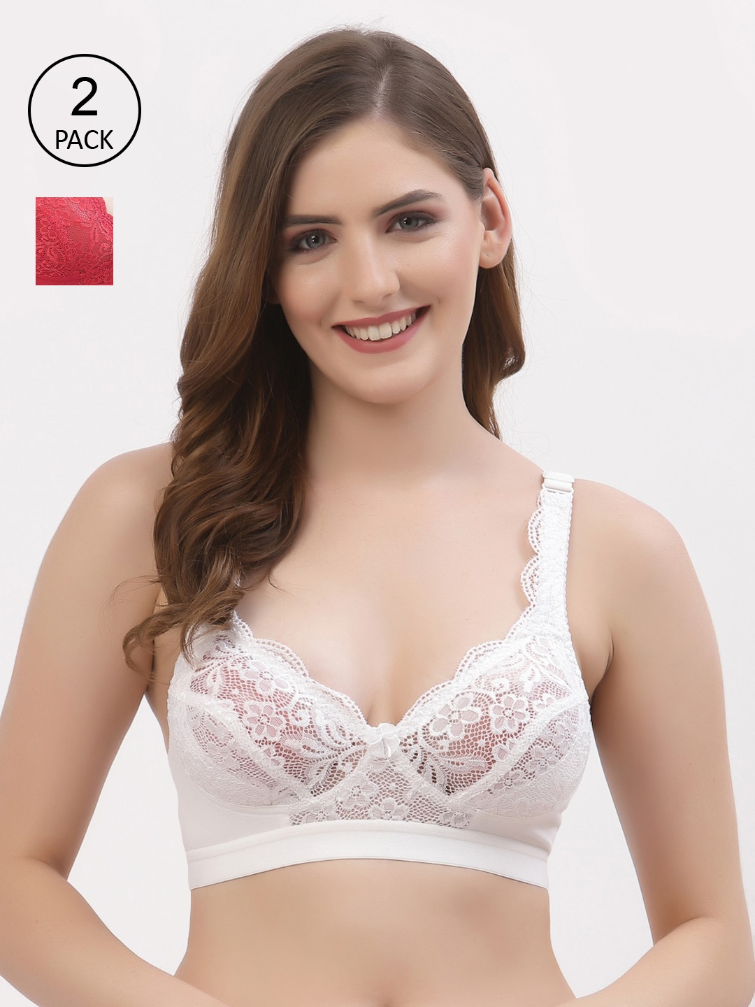 

Floret Pack of 2 White & Red Floral Bra