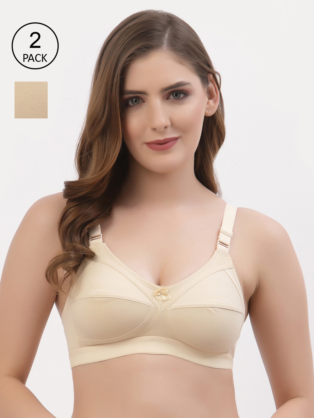 Floret Women Pack Of 2 Beige Non Padded Cotton Regular Bra