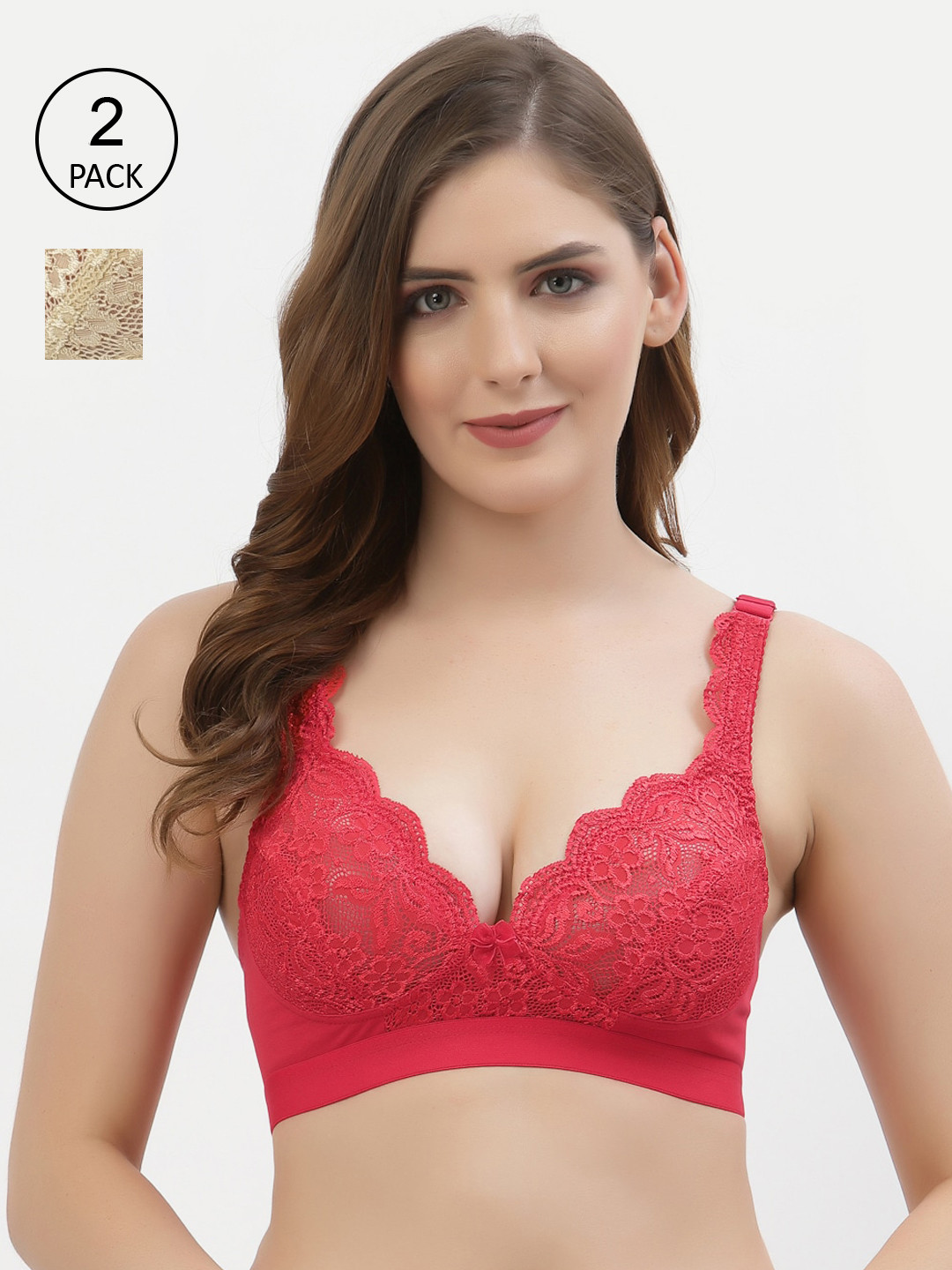 

Floret Red & Beige Floral Bra