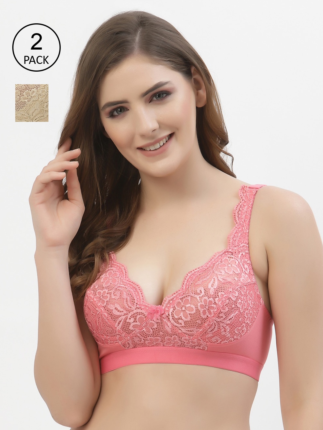 

Floret Rose & Beige Floral Lace Bra