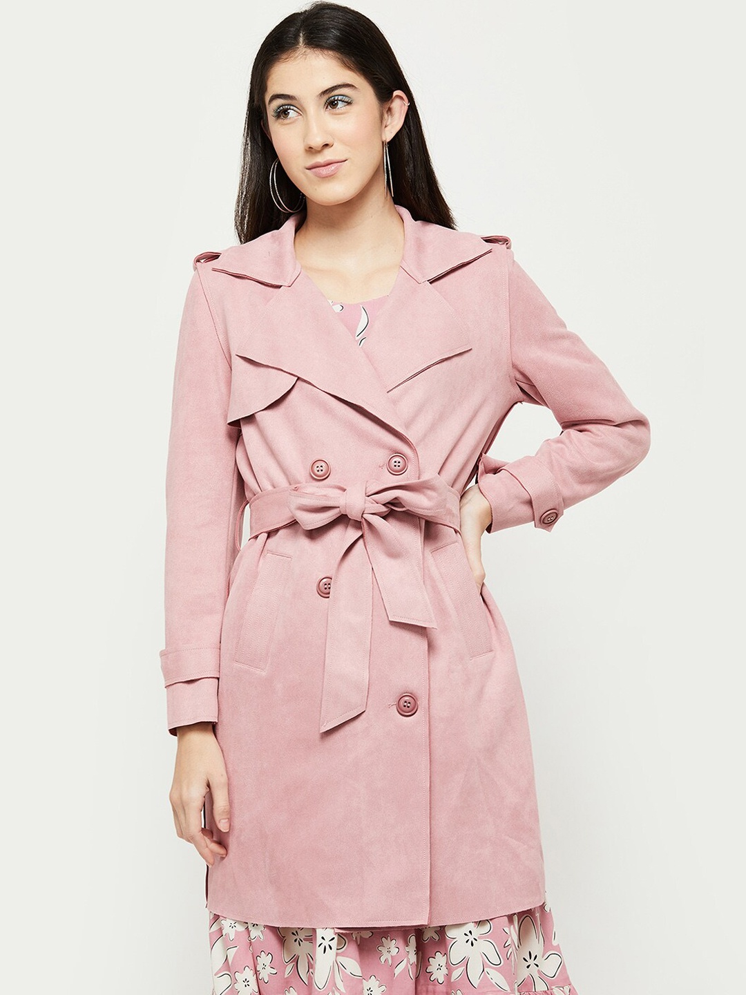 

max Women Pink Solid Windcheater Longline Polyester Tailored Jacket