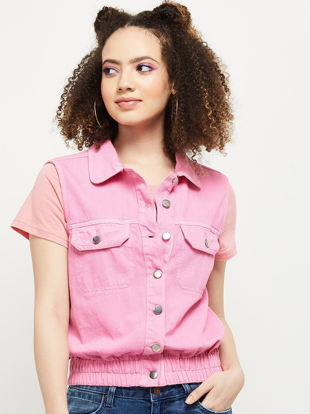 

max Women Pink Washed Windcheater Denim Jacket