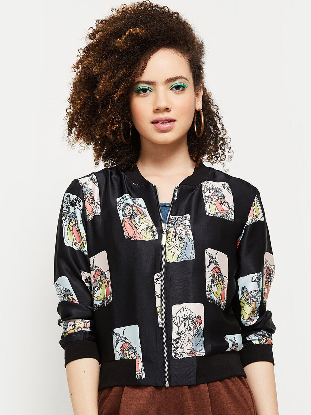 

max Women Black Windcheater Crop Bomber Jacket