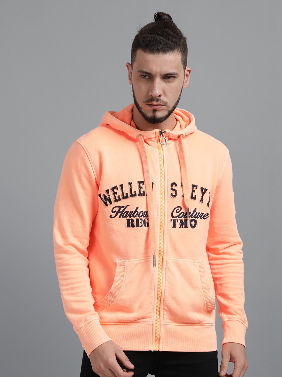 

UrGear Men Orange Printed Hooded Sweatshirt