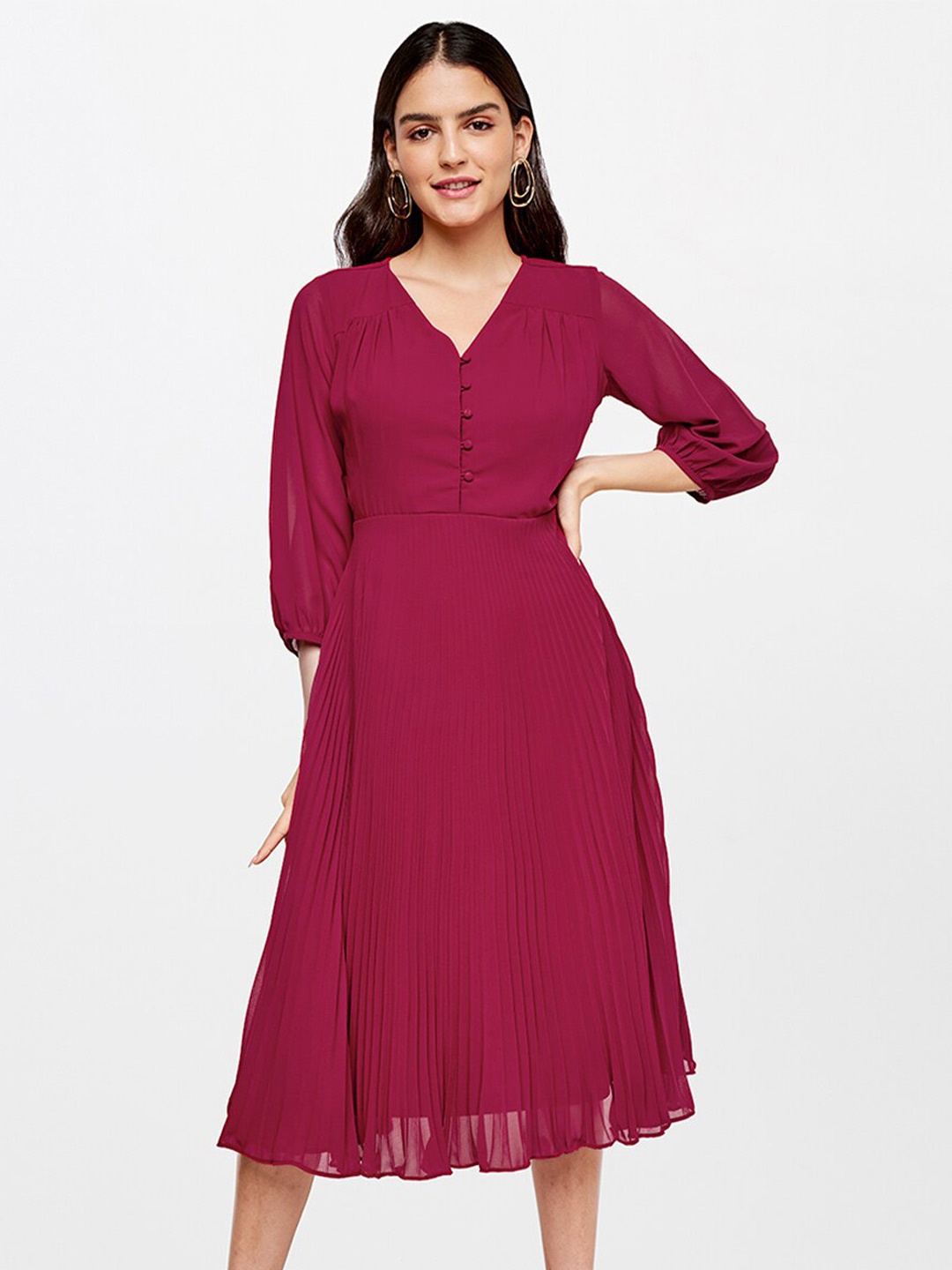 

AND Women Red Polyester Solid Midi Dress