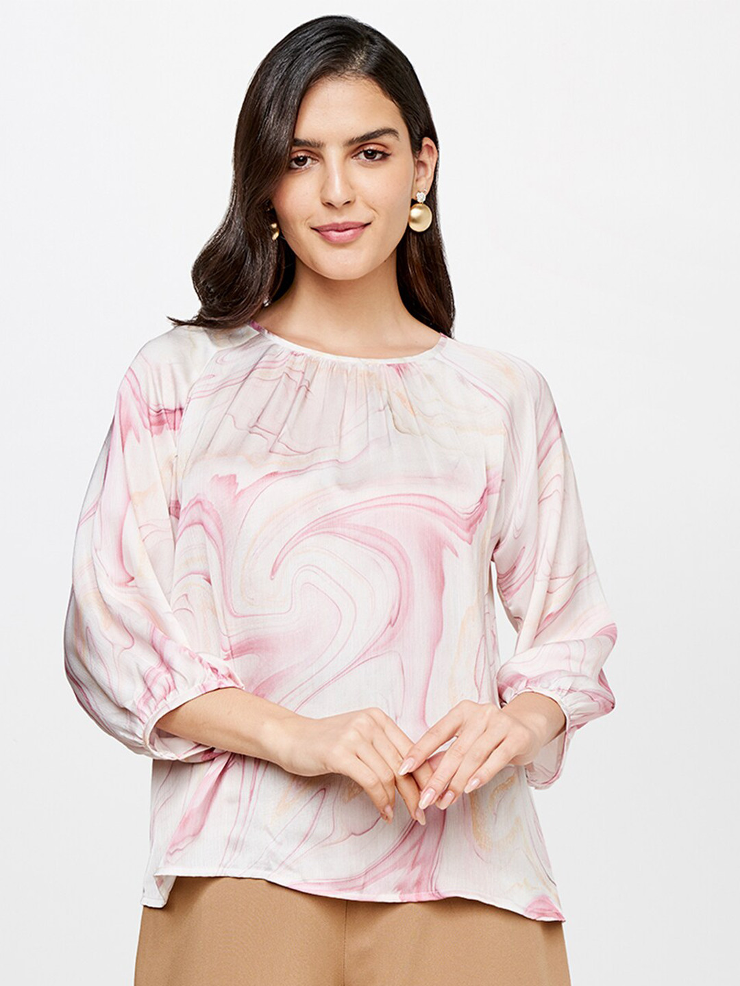 

AND Off White & Pink Print Top